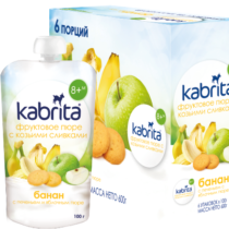 Kabrita® Фруктовое пюре Банан+Яблоко+Печенье со сливками козьего молока 100 г x 6